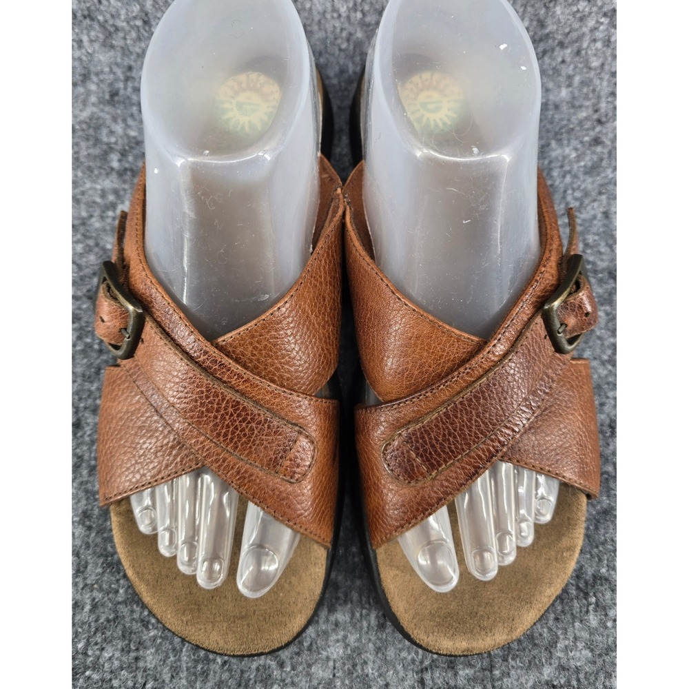 Vtg Earth Spirit Faulkner Sandals Women's 8 Brown Leather Buckle Slide Gelron